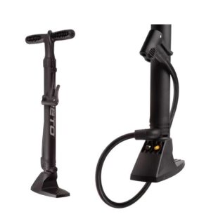 Cykelpump med handtag och slang närbild