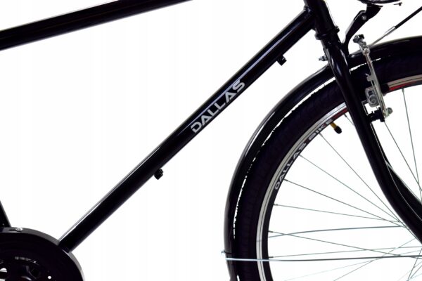 Svart cykelram med vit Dallas-logga