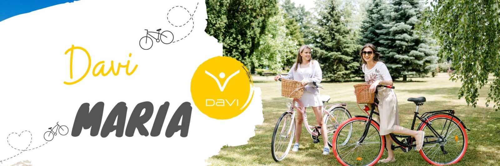 Ženy na kolech v parku s košíky.