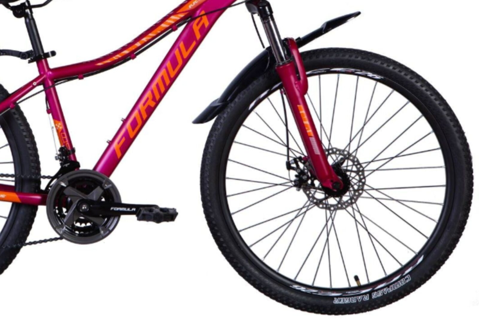 Röd mountainbike med Formulalogga.