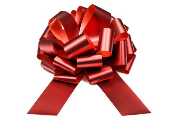 Stor röd presentrosett med långa band