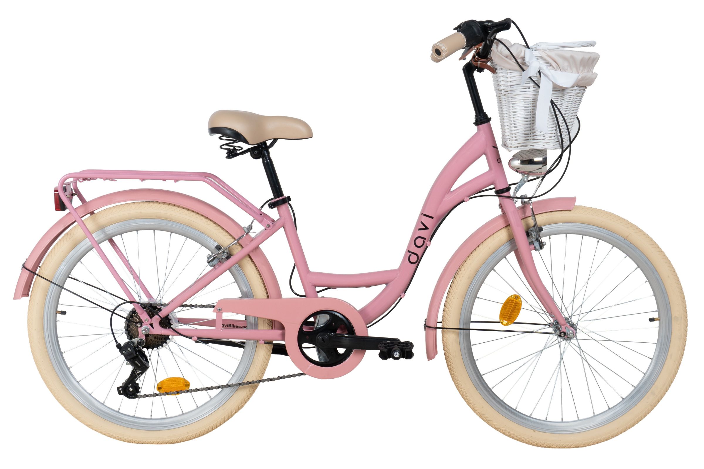 Dětské kolo Davi Amelia 24", 130–165 cm, 7 převodů, růžová/bežová barva
