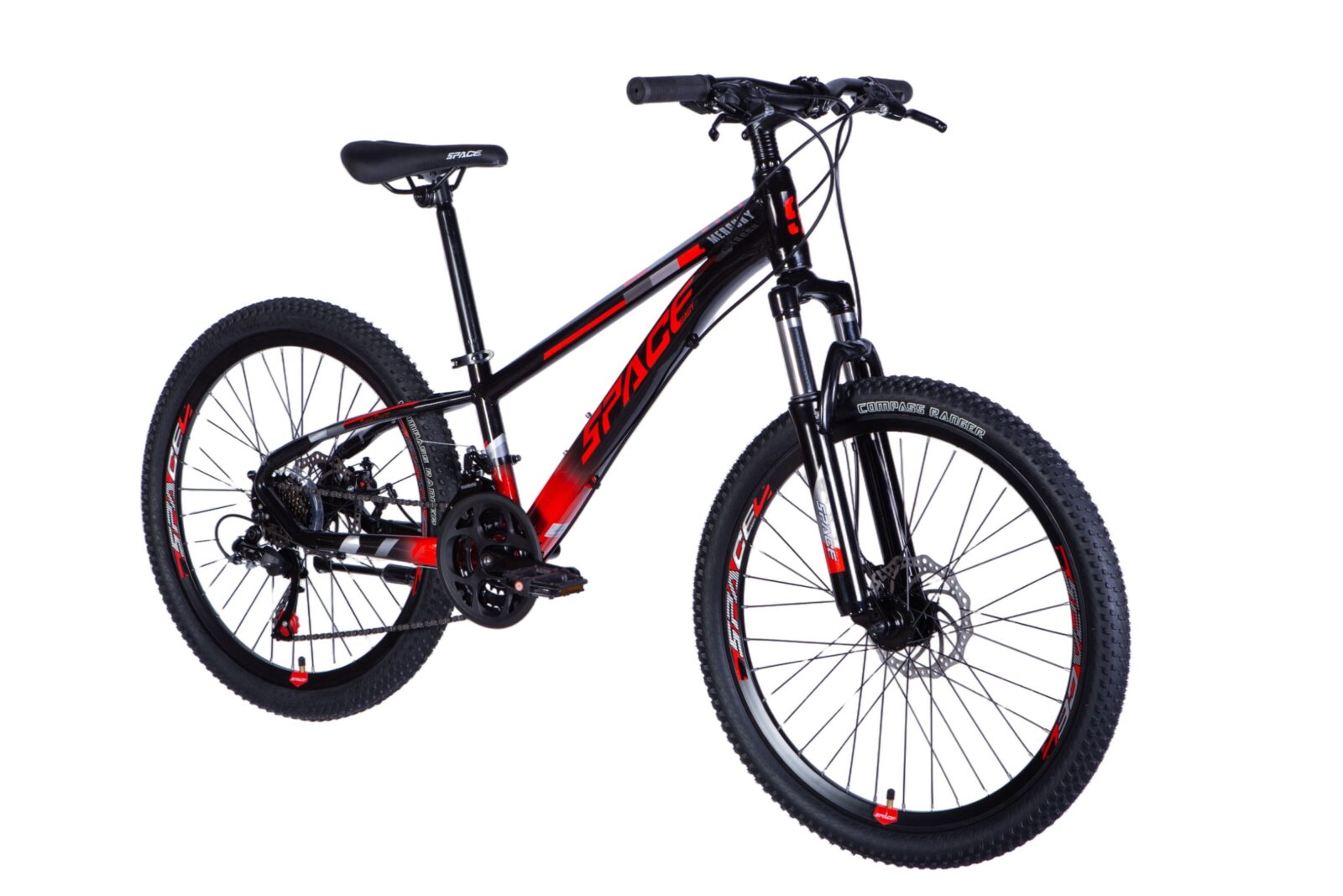 Černý horský bicykl s červenými detaily