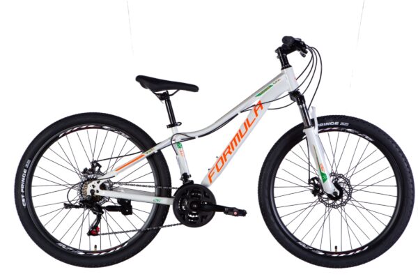 Vit mountainbike med Formula-logotyp