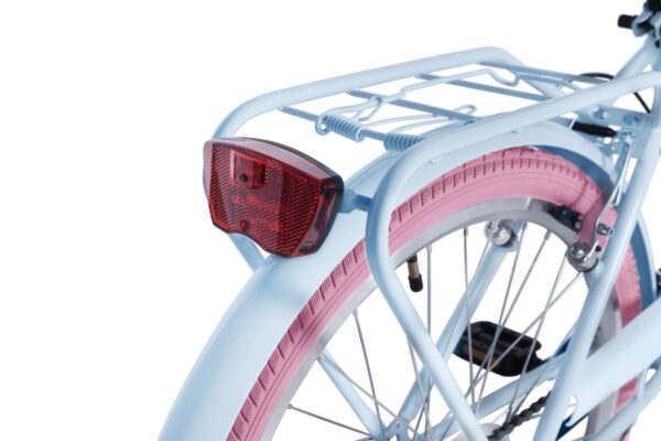 Cykel bakre lampa och pakethållare, rosa däck