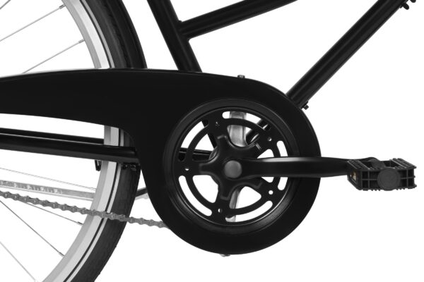 Detail pedálu a převodníku jízdního kola.