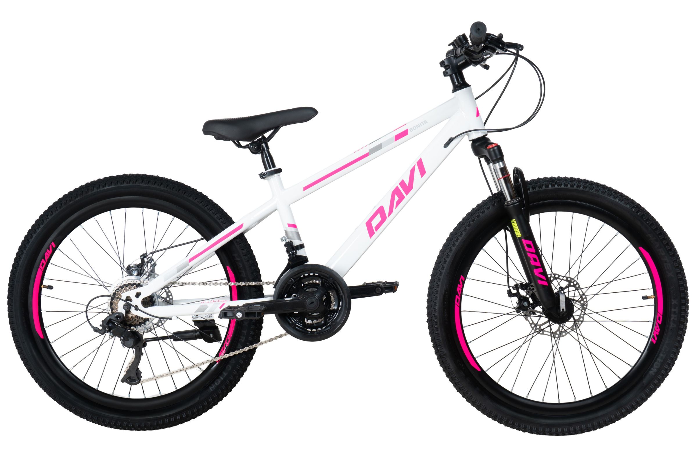 Dětské kolo Davi Bonita 24, 130–160 cm, 21 převodů, bílá/růžová barva