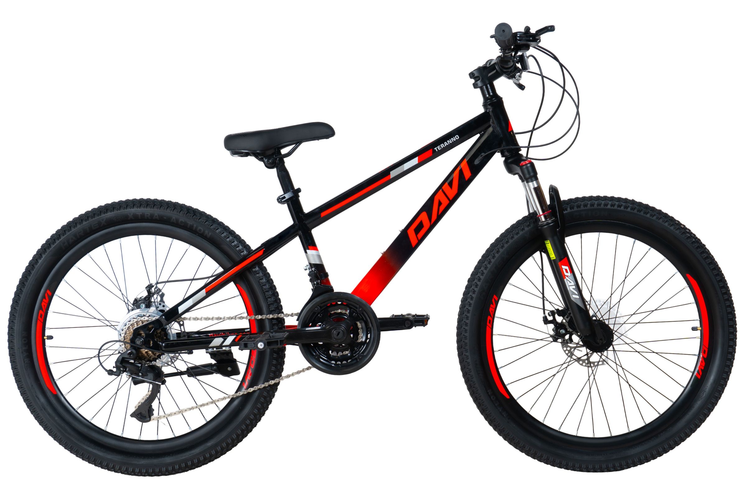 Dětské kolo Davi Terrano 24, 130-160 cm, 21 převodů, červená/černá barva