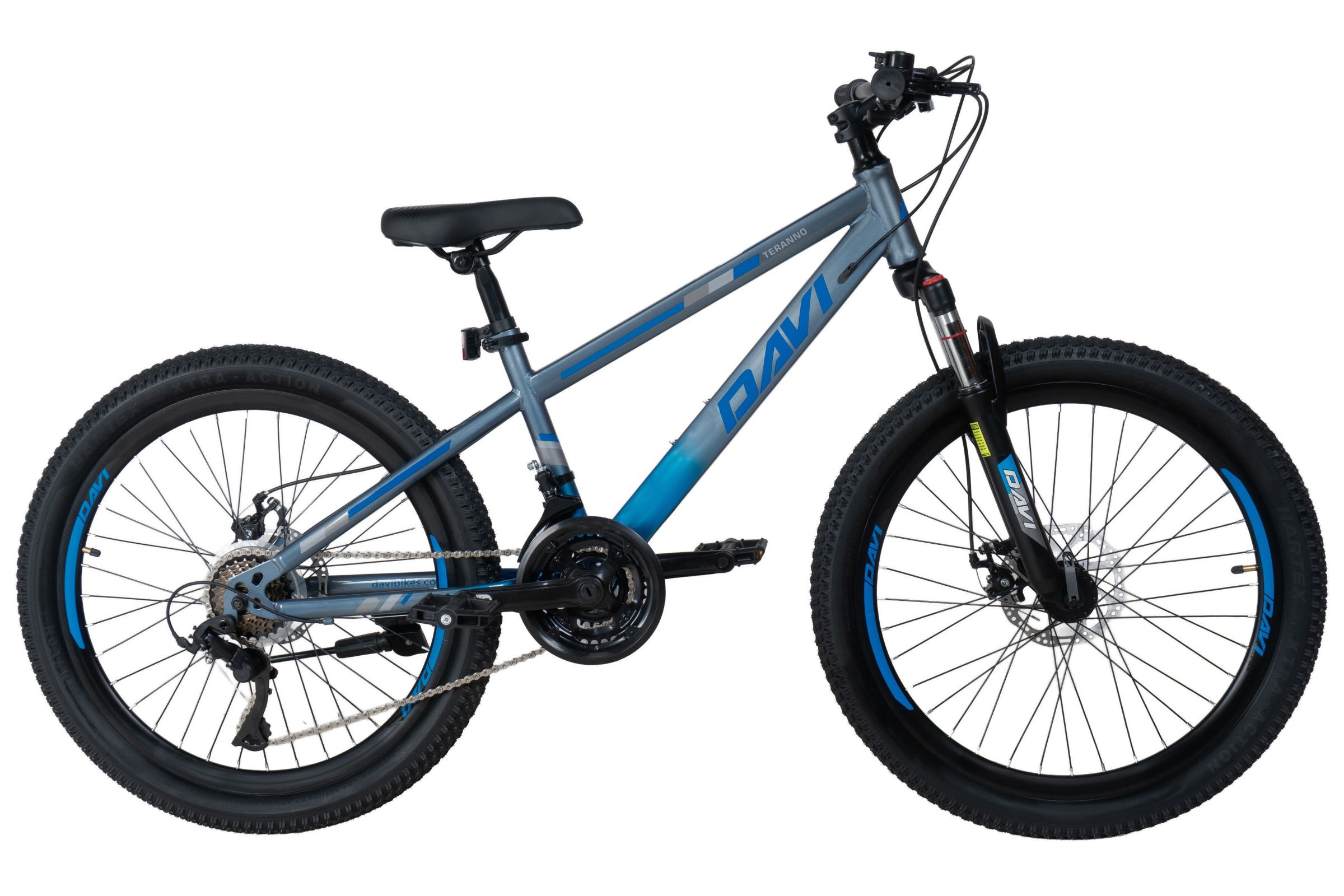 Dětské kolo Davi Terrano 24, 130-160 cm, 21 převodů, šedá/modrá barva