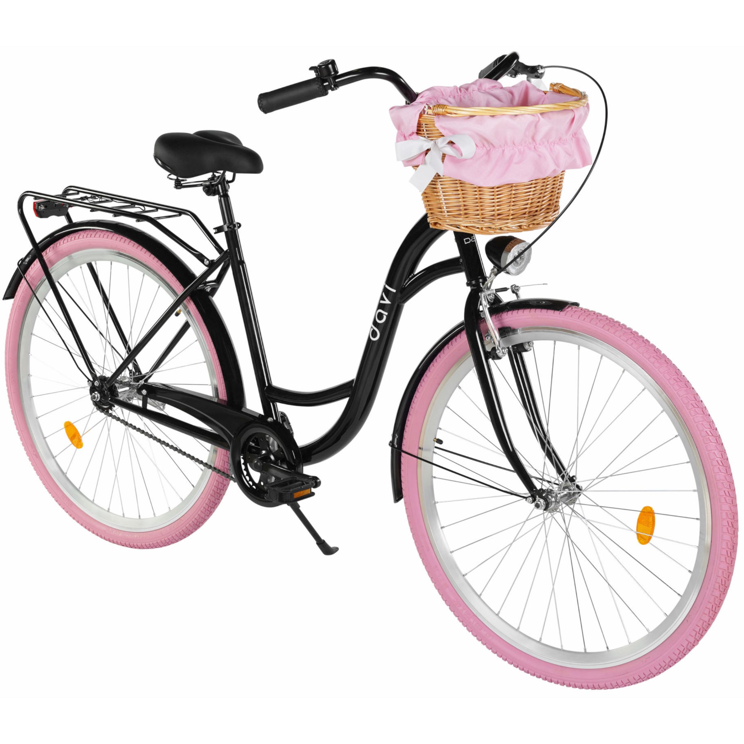 Kaupunkipyörä Davi Lila 1 vaihde, 28", 160–185 cm, Musta/Vaaleanpunainen