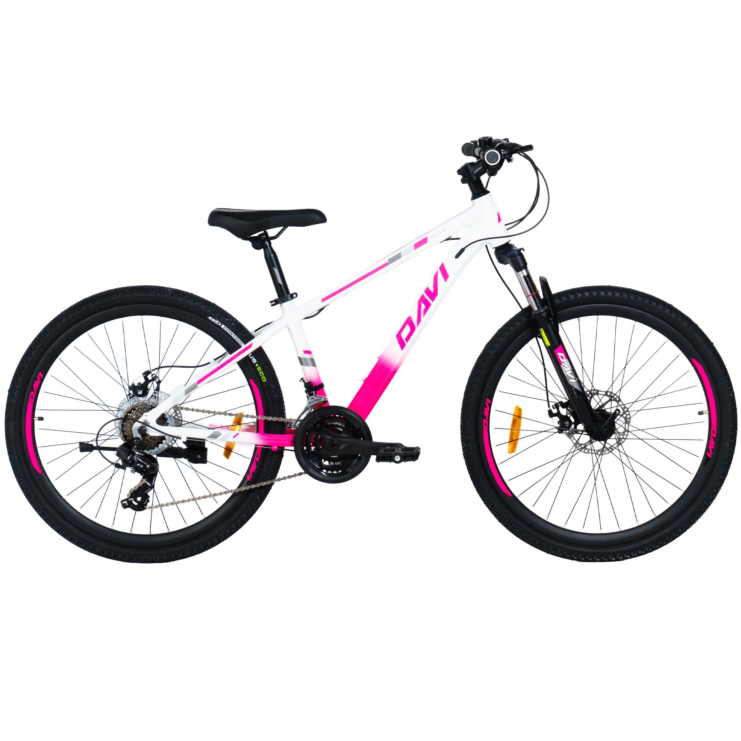 Horské kolo Davi Bella hliník, 26", 145-170 cm, 21 převodů, růžová/bílá barva