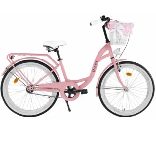 Dětské kolo Davi Amelia 24", 130–165 cm, 1 převod, růžová/černá barva