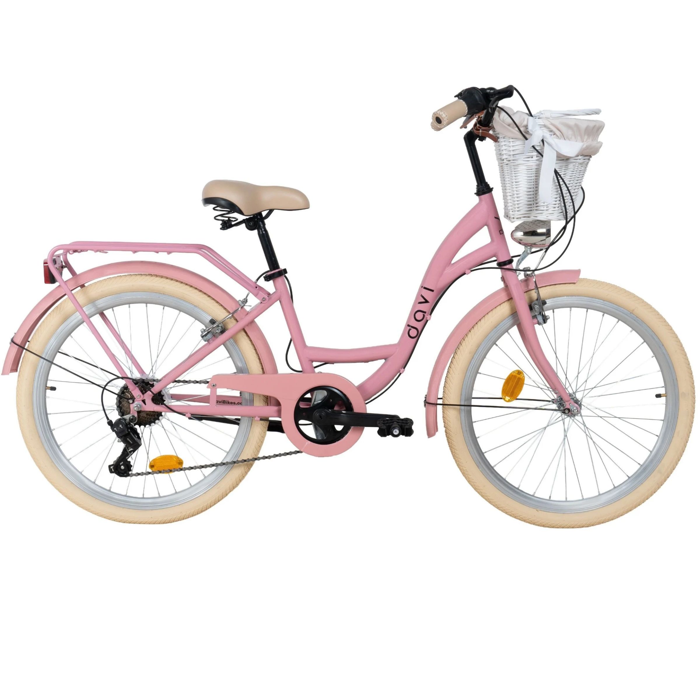 Dětské kolo Davi Amelia 24", 130–165 cm, 7 převodů, růžová/bežová barva